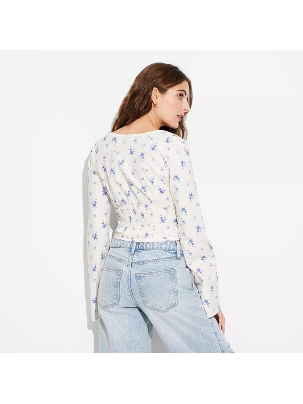 NWT Wild Fable Long Sleeve Cotton Milkmaid Top Size M - Picture 3 of 12
